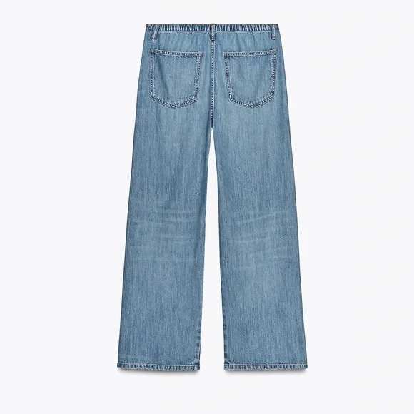 Zara Light Blue Wide-Leg Jeans with Drawstring Waist - Picture 4 of 6